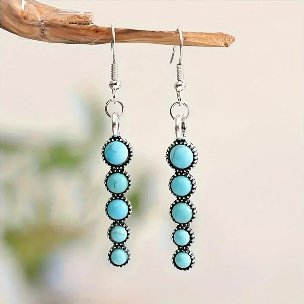 Drop Turquoise Earrings Dangle western earrings BOHO turquoise jewelry trendy - Picture 1 of 6